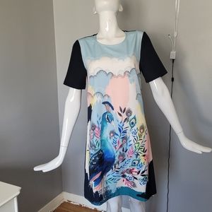 Modcloth Yumi Peacock Shift Dress, VGUC, Size S